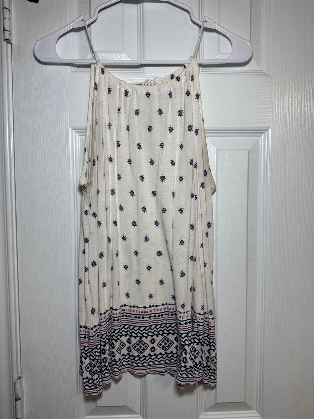 Old Navy Cream Halter Mini Dress with Navy & Pink Trim